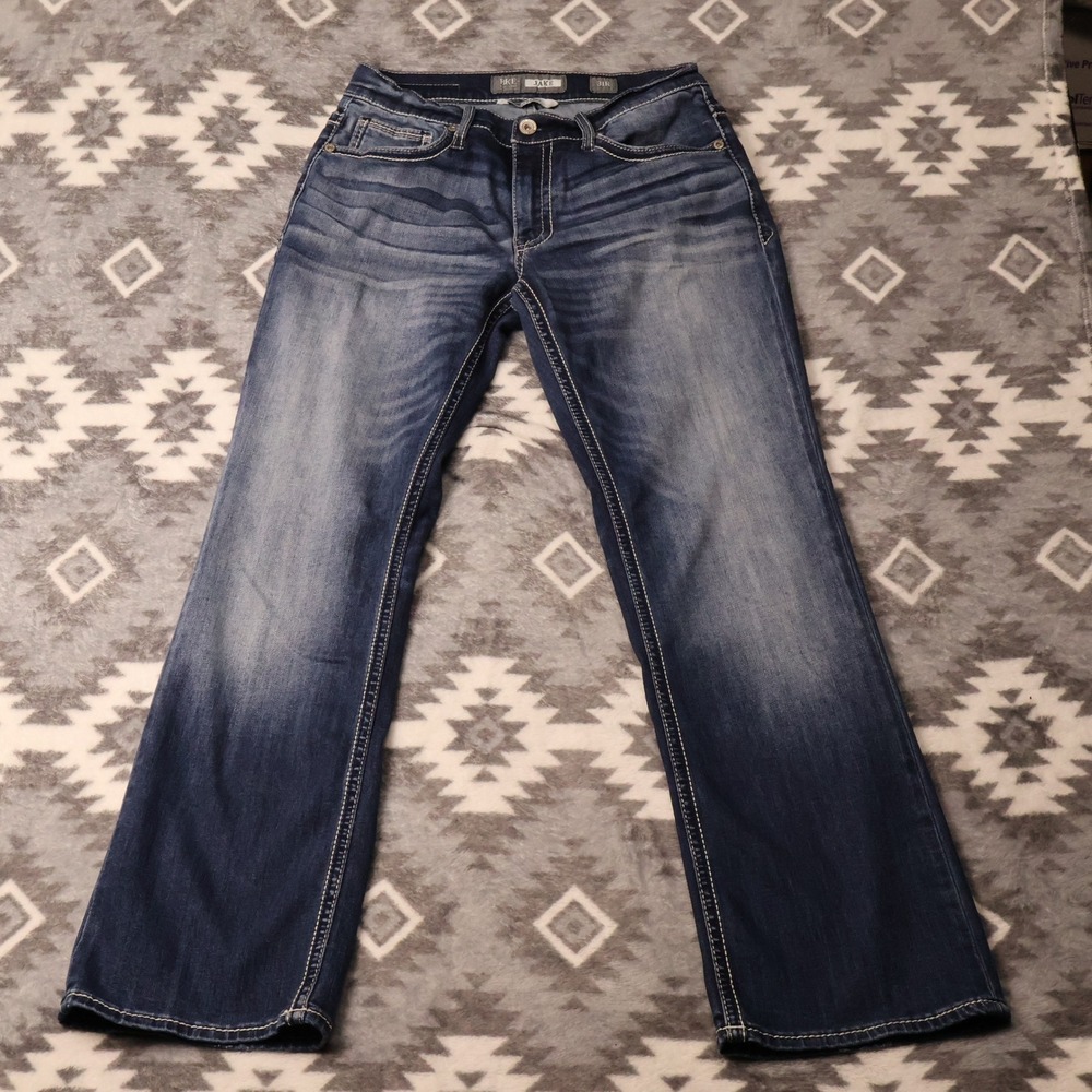 BKE Jake Bootleg Jeans Men 31R Dark Wash Denim Bootcut Stitching I1